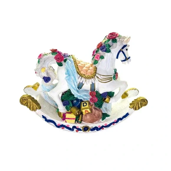 Vintage World Bazaars Inc. Rose‎ Covered Musical Rocking Horse Elegant - Picture 6 of 16